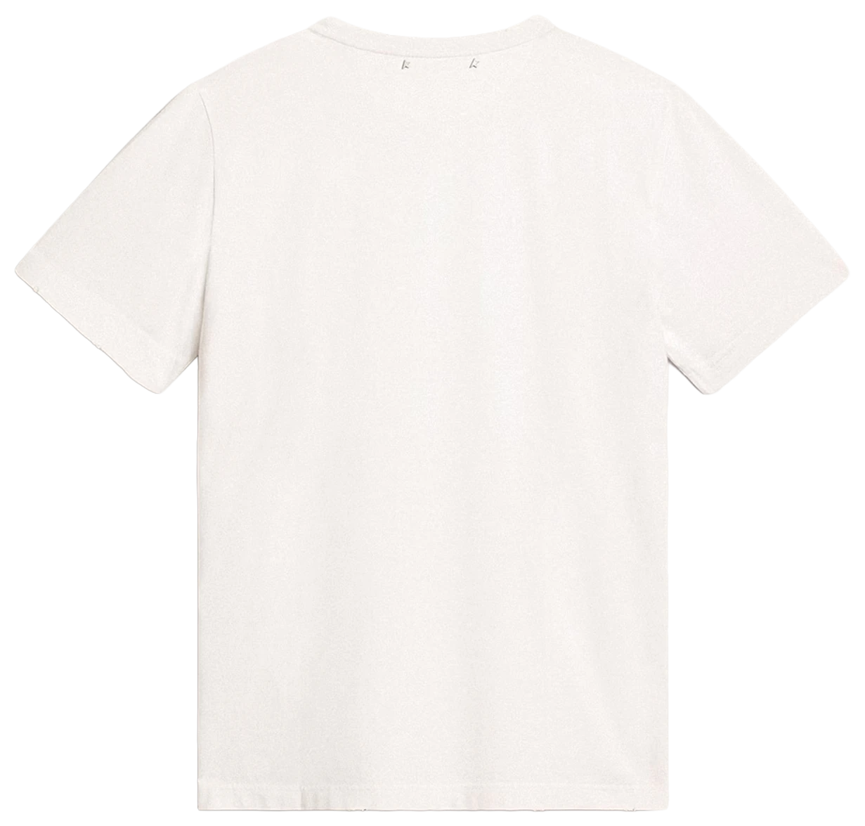 SDSLD Shirt Solitude in Weiß, Rückansicht. Beim Scrollen baut sich der zweifarbige Siebdruck auf: erst Zinnober, dann Schwarz.